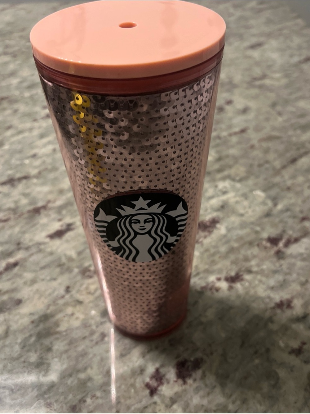 STARBUCKS Tumbler PINK Rose SEQUIN Venti 2017 Cup 24 Oz with Lid